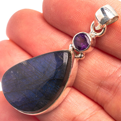 Labradorite, Amethyst Pendant 1 3/4" (925 Sterling Silver) P38800