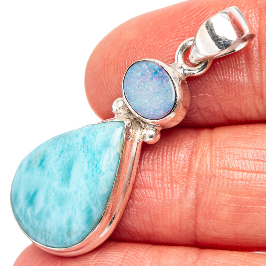 Sterling silver pendant with round blue opal and teardrop turquoise doublet