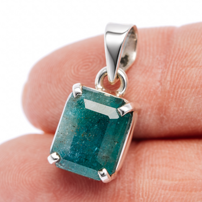 16ct Zambian Emerald Pendant 7/8" (.925 Sterling Silver)