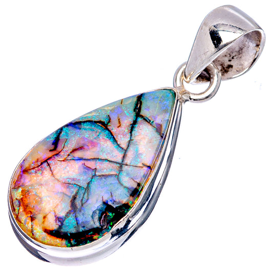 Sterling silver framed teardrop opal pendant with colorful iridescent face