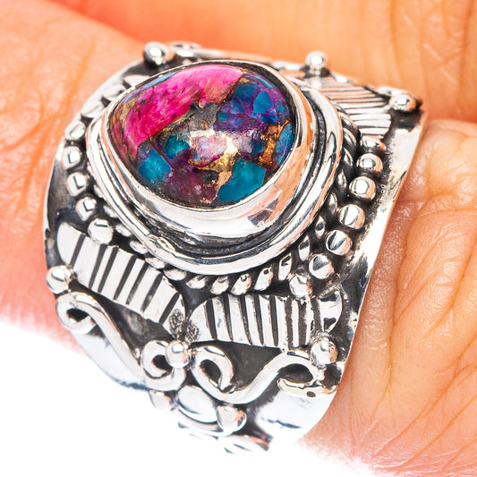 Kingman Pink Dahlia Turquoise Ring Size 5.75 (925 Sterling Silver) R4655