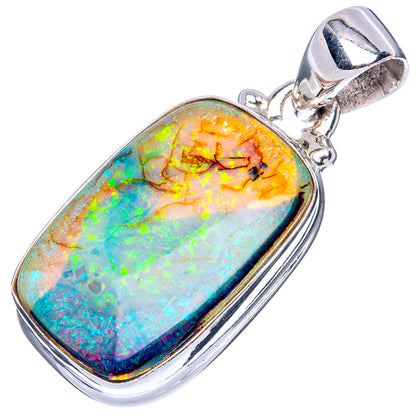 Oval opal pendant with sterling silver bezel, multicolor blue-green-orange iridescence and bail