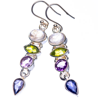 Rainbow Moonstone, Peridot, Amethyst, Tanzanite Earrings 2" (925 Sterling Silver) E432528