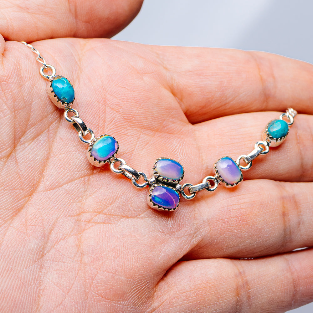 Southwestern Style Aurora Opal, Mohave Turquoise Bracelet 8 3/8" (.925 Sterling Silver)