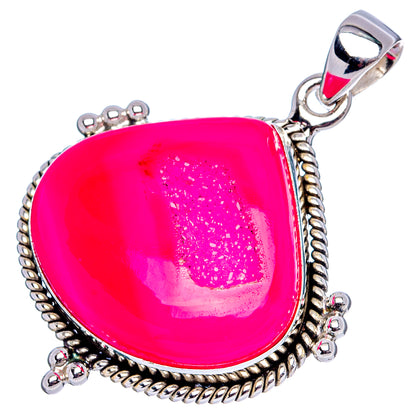 Premium Pink Agate Druzy Pendant 1 3/4" (.925 Sterling Silver)