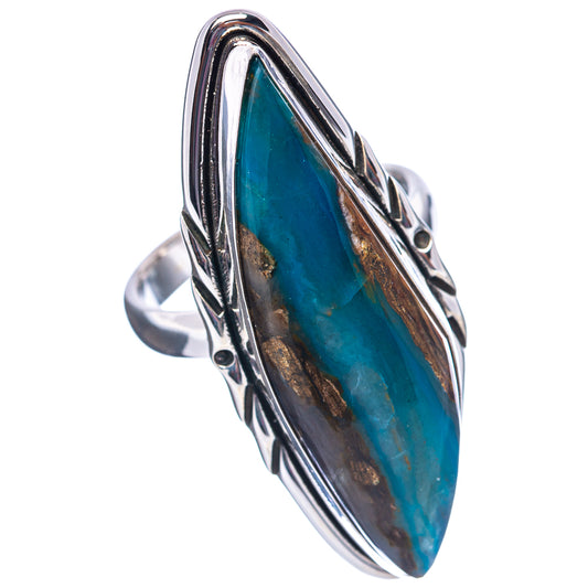 Blue opal statement ring with .925 sterling silver setting and leaflike side detailing