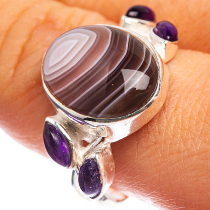 Botswana Agate, Amethyst 925 Sterling Silver Ring Size 9.75