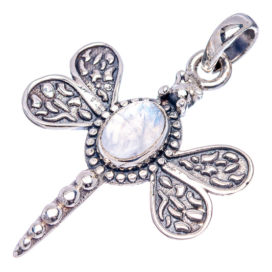 Sterling silver moonstone dragonfly pendant with halo setting and open loop bail