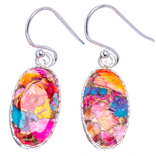 Pair of oval multicolor gemstone drop earrings in .925 sterling silver with loop tops