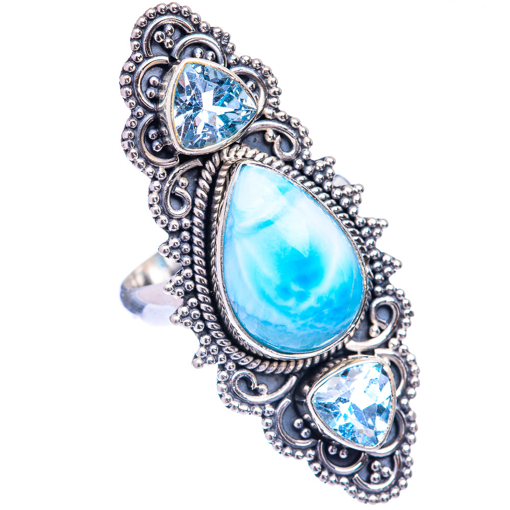 Large Larimar, Blue Topaz Ring Size 6.25 (925 Sterling Silver) R141025