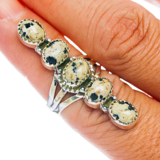 Premium 5-Gemstone Finger Shield Dalmatian Jasper Ring Size 6.75 (.925 Sterling Silver)