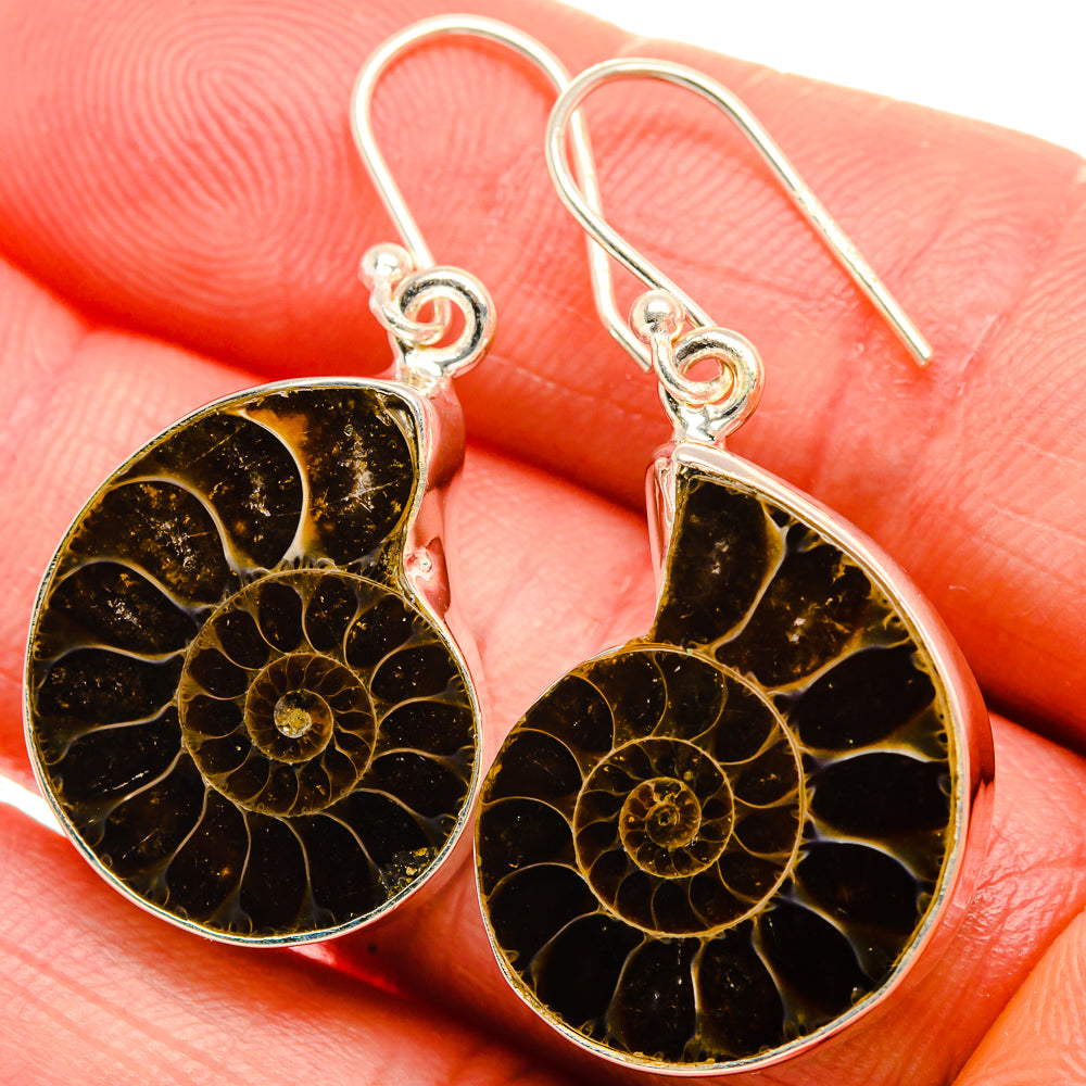 Ammonite Fossil Earrings 1 1/2" (925 Sterling Silver) EARR432063