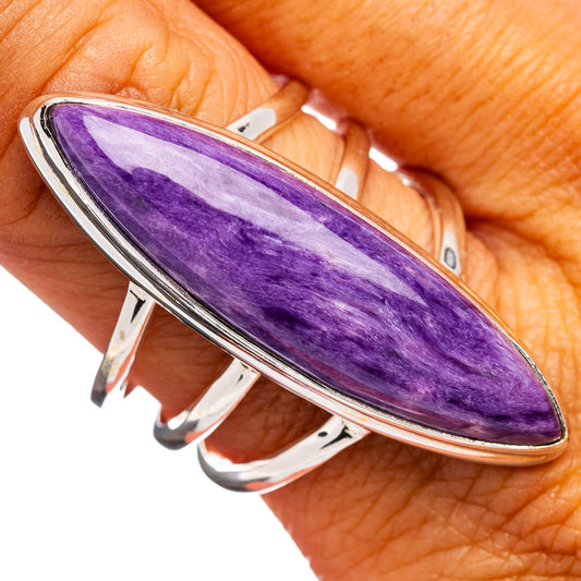 Charoite ring in .925 sterling silver with large oval purple gemstone, size 10.