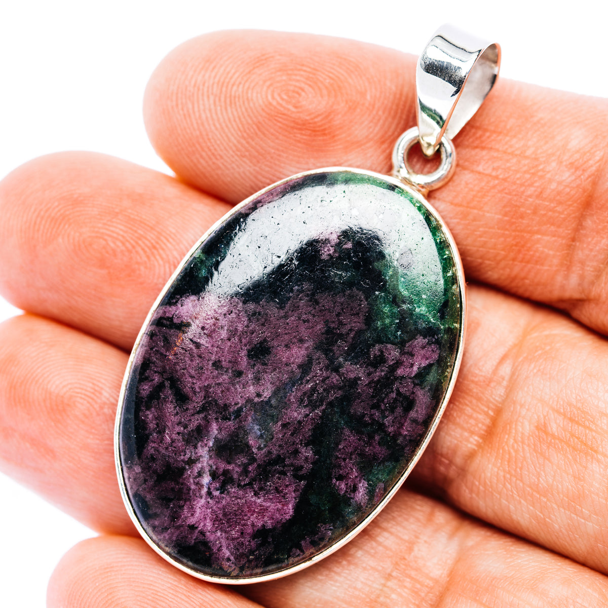 Large Premium Ruby Zoisite Pendant 2" (.925 Sterling Silver)