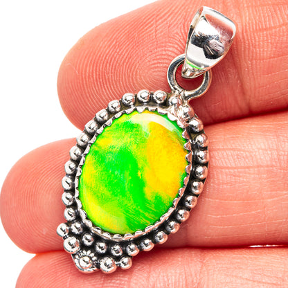 Green Aurora Opal Pendant 1 3/8" (.925 Sterling Silver)
