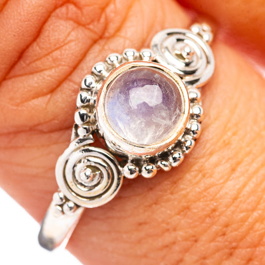 925 sterling silver moonstone ring, round opalescent lavender cabochon, spiral settings