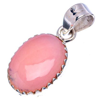 Pink opal pendant, oval cabochon with scalloped .925 sterling silver bezel