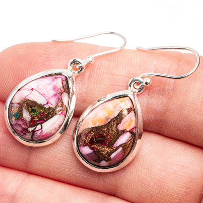 Kingman Pink Dahlia Turquoise Earrings 1 3/8" (925 Sterling Silver) E432458