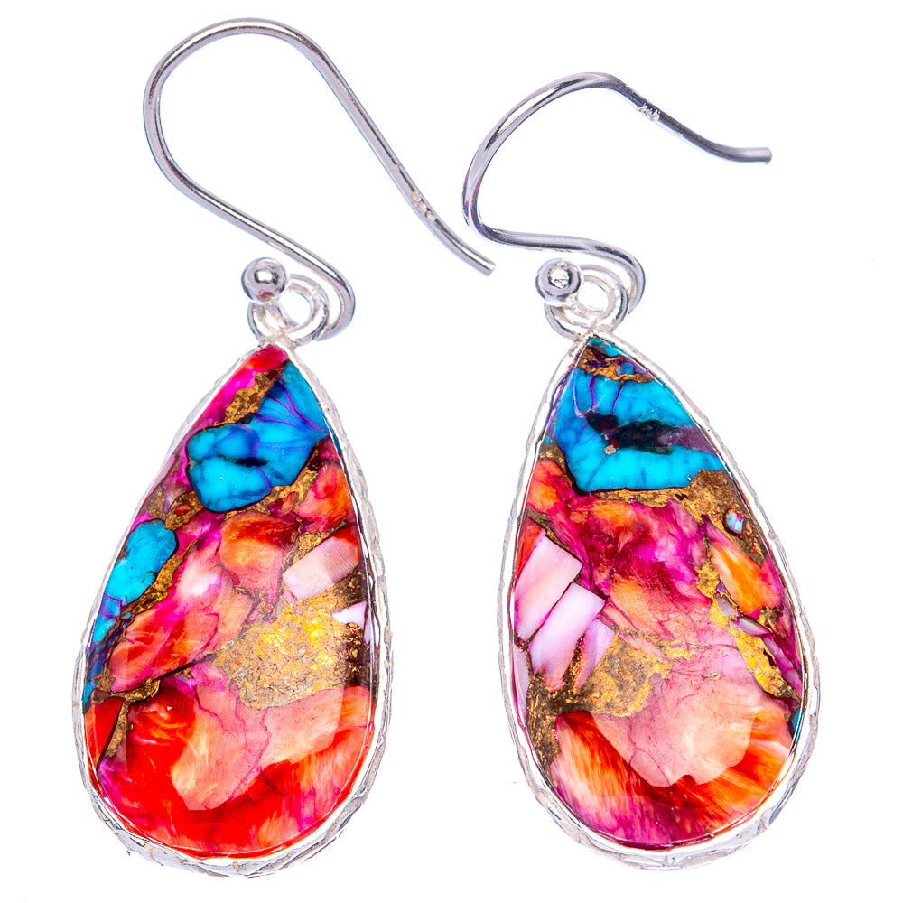 Multicolor teardrop earrings with sterling silver hooks and textured stone insets