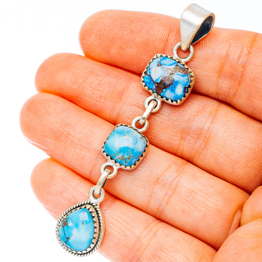 Exclusive Southwestern Style Golden Hills Turquoise Pendant 2 5/8" (.925 Sterling Silver)