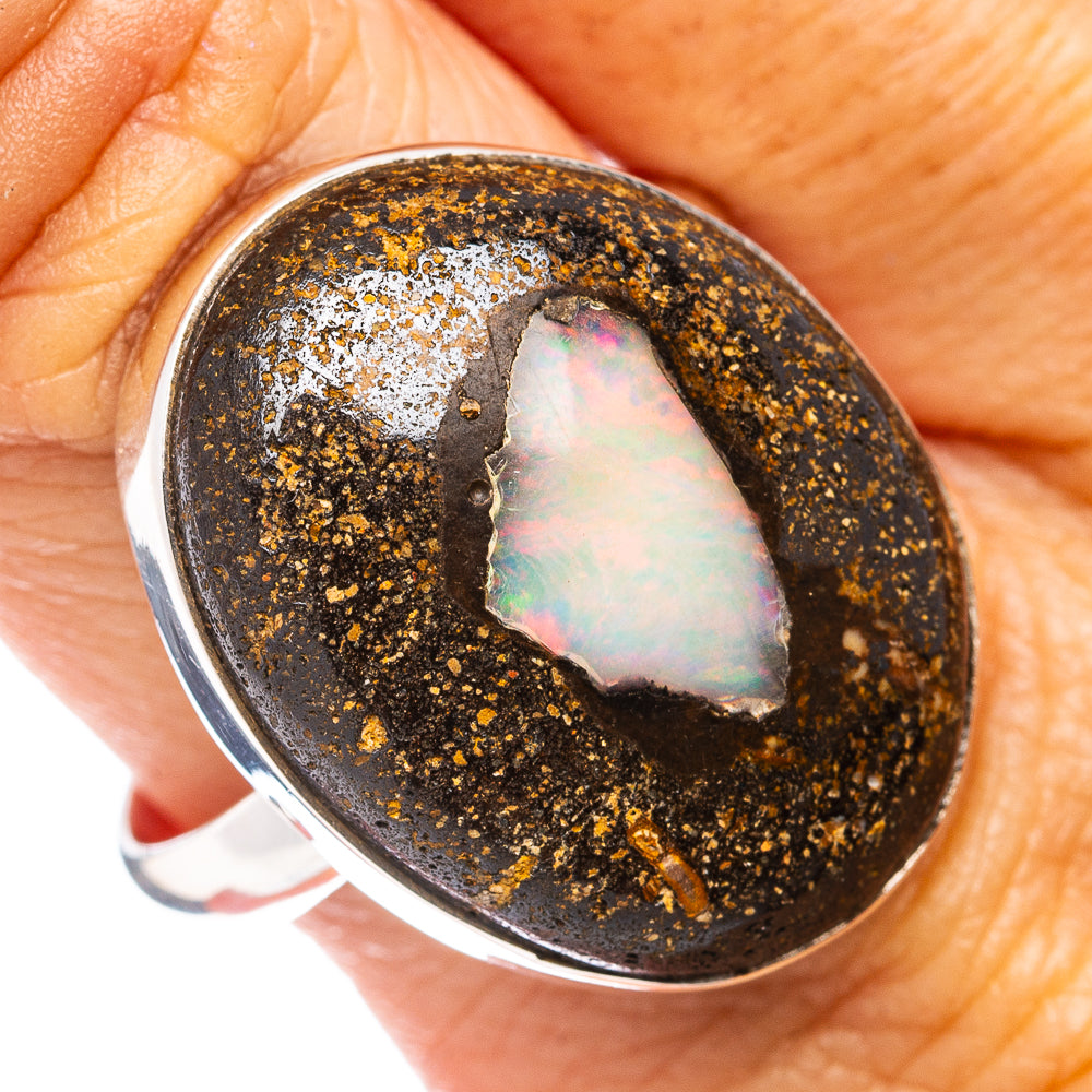 Premium Boulder Opal Ring Size 10 Adjustable (.925 Sterling Silver)