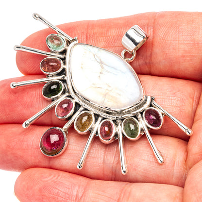 Signature Rainbow Moonstone, Multi Color Tourmaline Pendant 1 3/4" (.925 Sterling Silver)