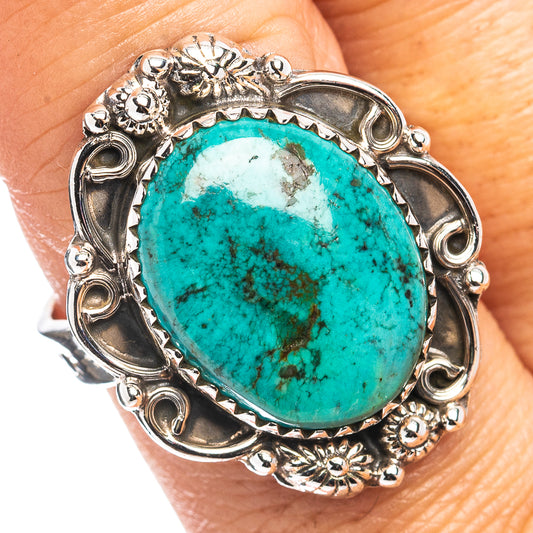 Exclusive Southwestern Style Hubei Turquoise Ring Size 8 Adjustable (.925 Sterling Silver)