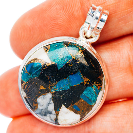 White Buffalo Turquoise Chrysocolla Matrix Pendant 1 3/8" (.925 Sterling Silver)