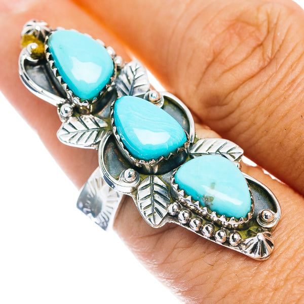 Exclusive Southwestern Style Campitos Turquoise Ring Size 7 Adjustable (.925 Sterling Silver)