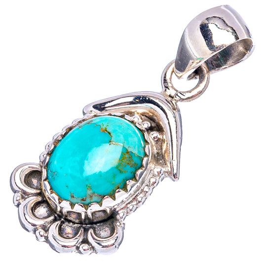 Turquoise oval pendant .925 sterling silver with detailed scalloped metal frame and bail
