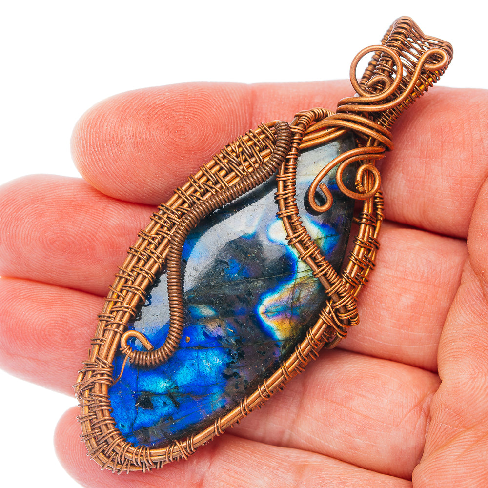 Spectrolite Wire Wrap Pendant 2 7/8" (Copper)