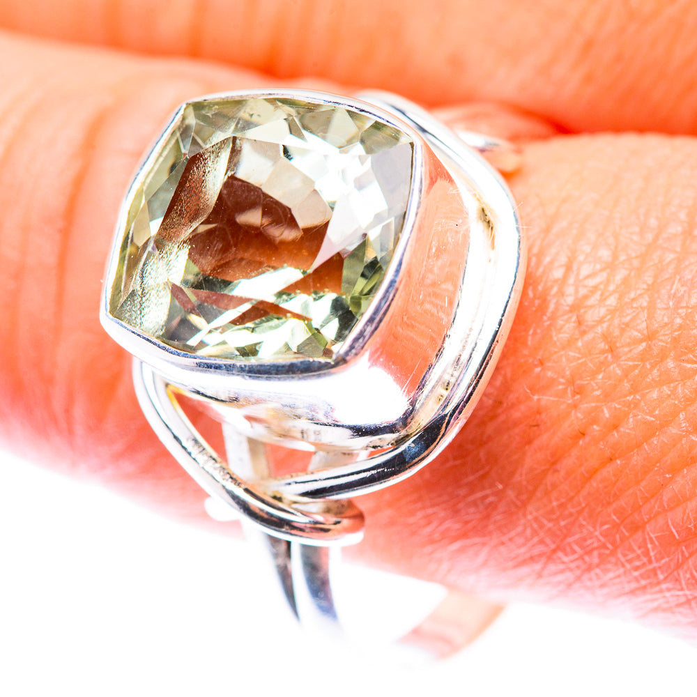 Faceted Green Amethyst Ring Size 12 (925 Sterling Silver) RING140116