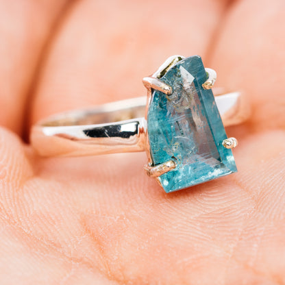 Faceted Paraiba Kyanite Ring Size 7.75 (.925 Sterling Silver)