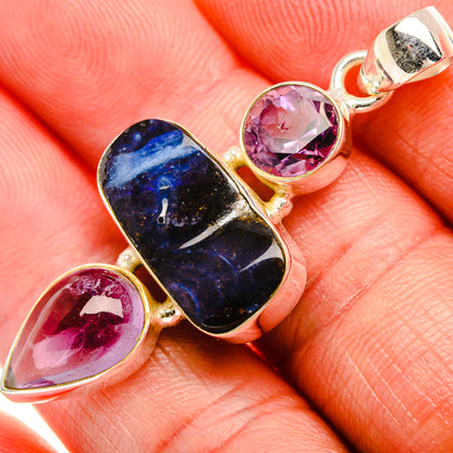 Boulder Opal, Amethyst 925 Sterling Silver Pendant 1 7/8" (925 Sterling Silver) PD38342