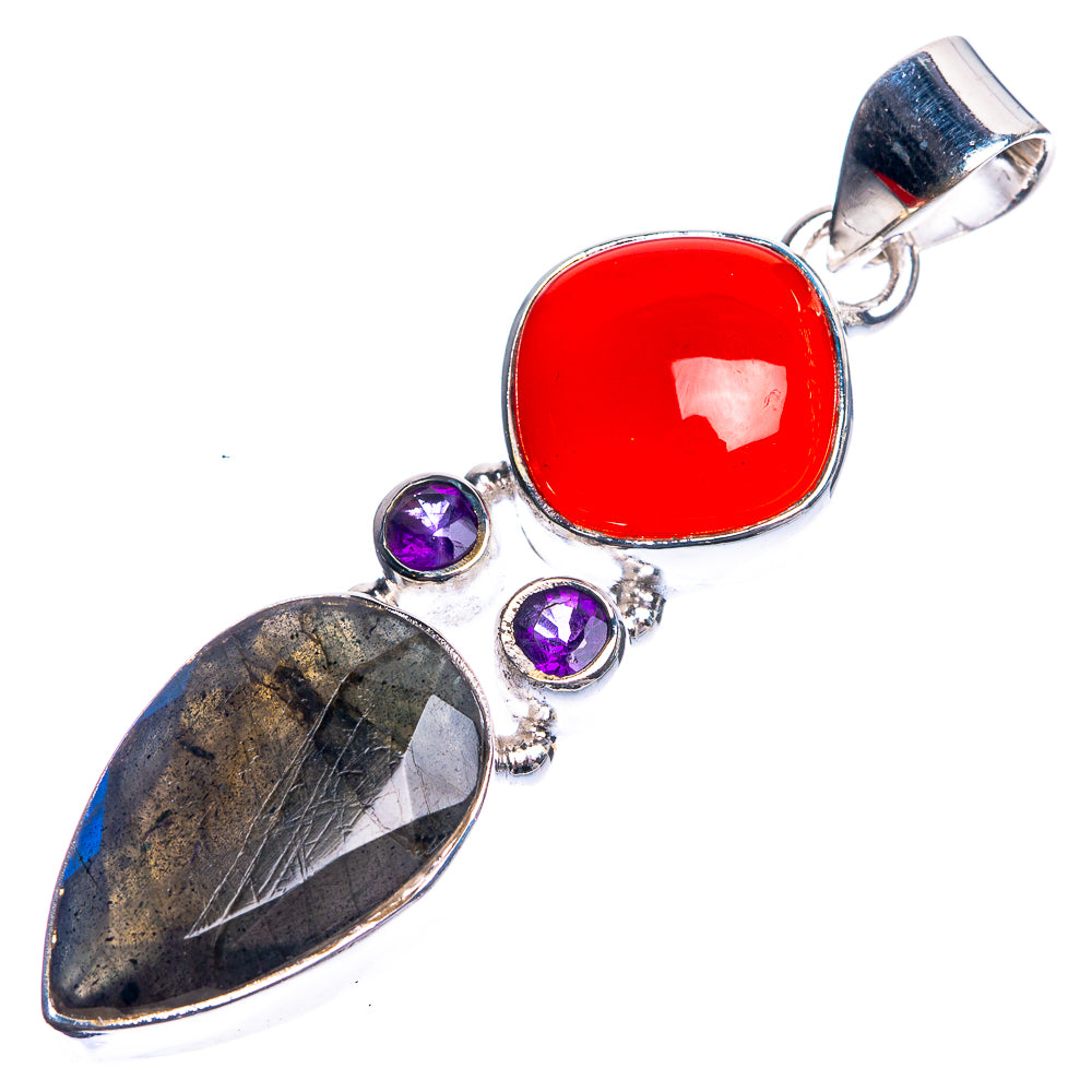 Labradorite, Red Onyx, Amethyst 925 Sterling Silver Pendant 1 7/8"