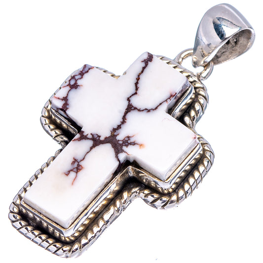 Sterling silver jasper cross pendant with white stone, dark web veining, rope-edged bezel