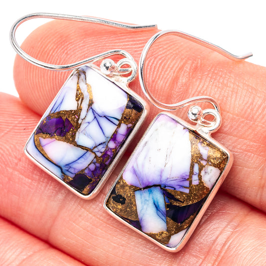 Square purple-blue turquoise mosaic earrings with gold flecks and sterling silver hooks