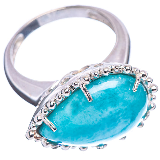 Sterling silver ring with oval turquoise larimar stone and raised prong bezel