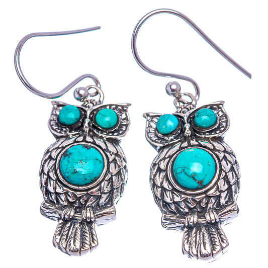 Turquoise owl dangle earrings in .925 sterling silver with turquoise cabochon stones