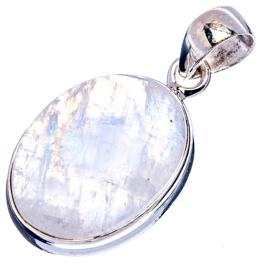 Oval rainbow moonstone pendant in .925 sterling silver with bail, iridescent lavender-blue