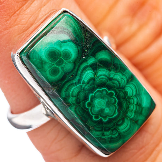 Sterling silver malachite ring with green rectangular stone, size 6