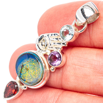Sterling Opal, Blue Topaz, Amethyst, Garnet Pendant 1 3/4" (.925 Sterling Silver)