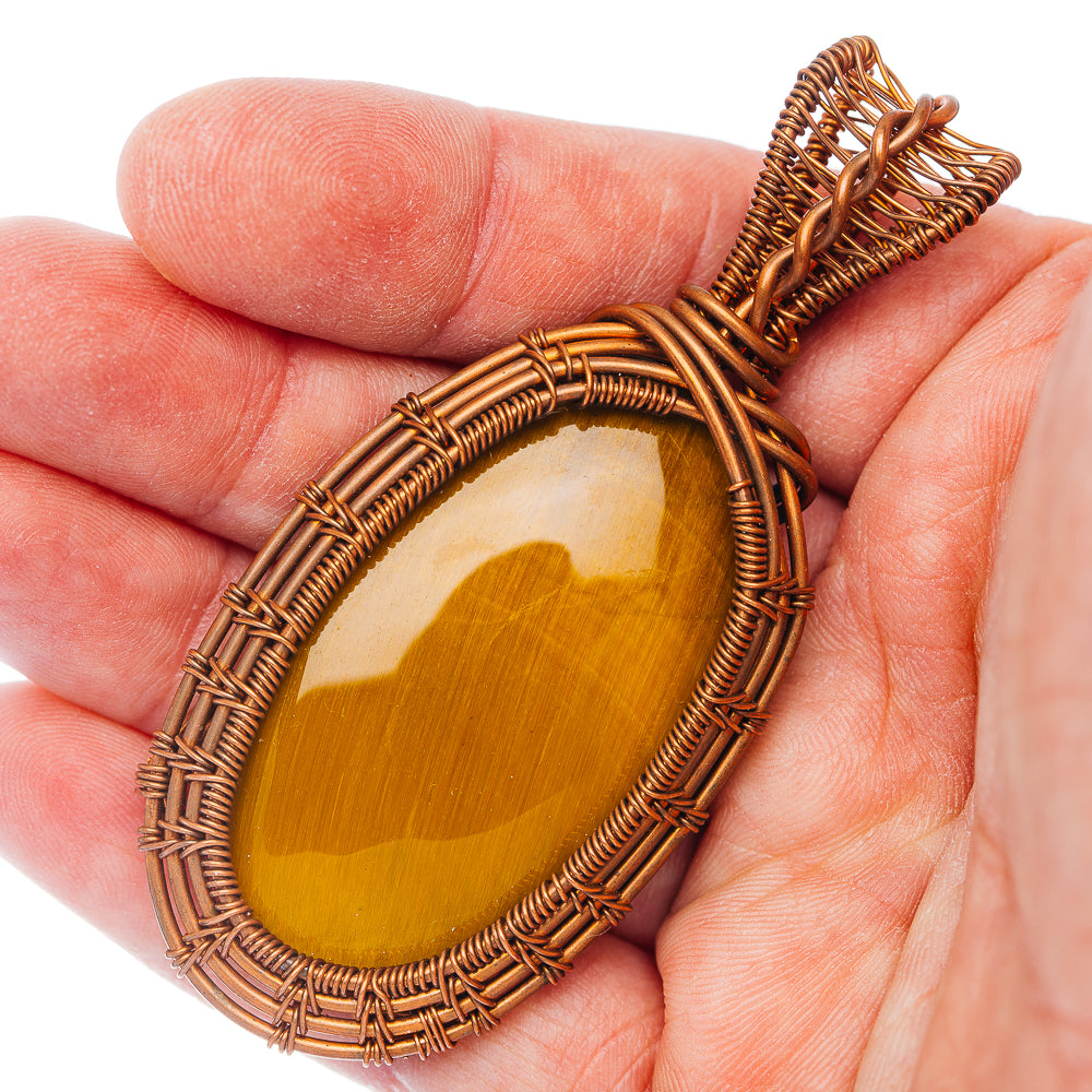 Tiger's Eye Wire Warp Pendant 3" (Copper)