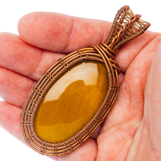 Tiger's Eye Wire Warp Pendant 3" (Copper)