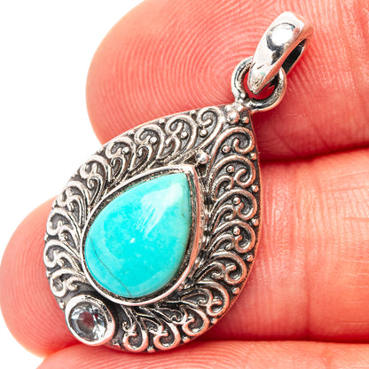 Kingman Turquoise, Blue Topaz Pendant 1 1/8" (.925 Sterling Silver)