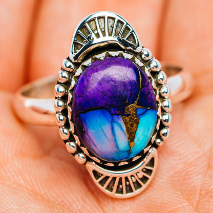 Southwestern Style Violet Blue Dahlia Mohave Turquoise Ring Size 9.5 (.925 Sterling Silver)