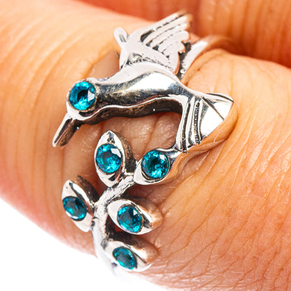 Blue Cubic Zirconia Hummingbird Dainty Ring Size 7.75 (.925 Sterling Silver)