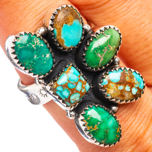 Sterling silver multi-stone turquoise ring with six cabochons and scalloped bezels