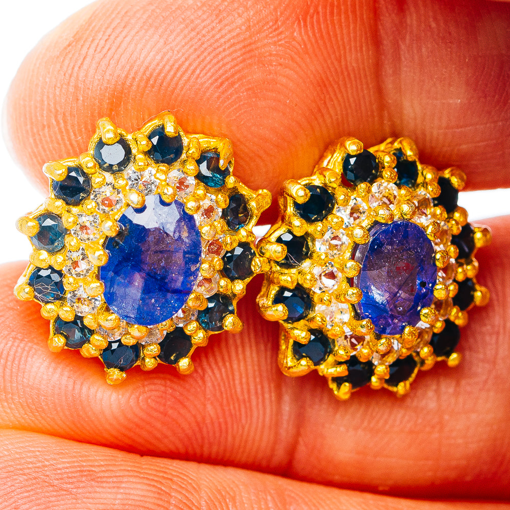 Exclusive Sapphire Earrings 5/8" (.925 Sterling Silver) 24k Gold Plated