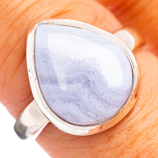 Blue lace agate ring, size 8.75, oval lavender stone in sterling silver bezel